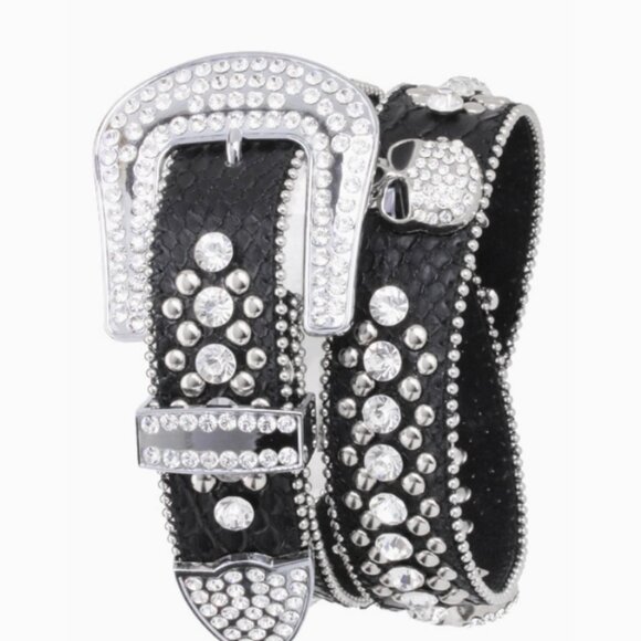 NEW Skull Women\'s Western Crystal Skull LEATHER Studded Rhinestone main image 4